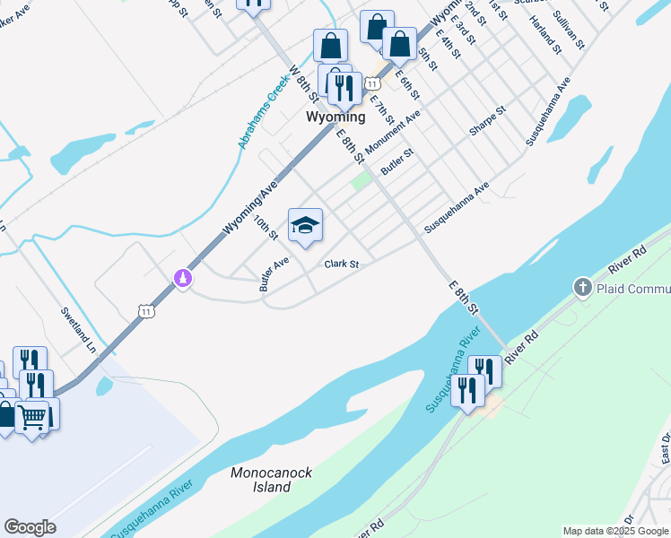 map of restaurants, bars, coffee shops, grocery stores, and more near 10 Clark St in Wyoming