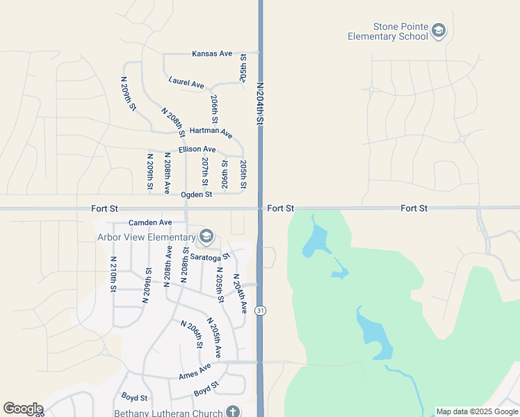 map of restaurants, bars, coffee shops, grocery stores, and more near 20400 Fort Street in Omaha