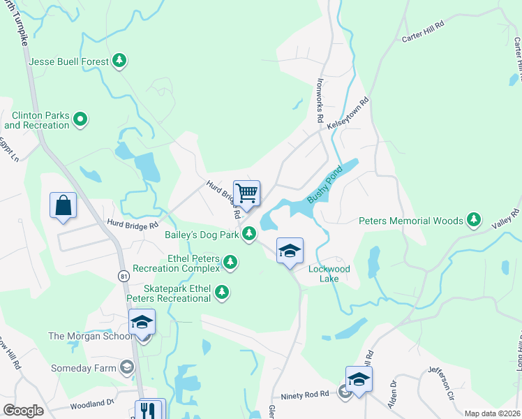 map of restaurants, bars, coffee shops, grocery stores, and more near 170 Glenwood Road in Clinton
