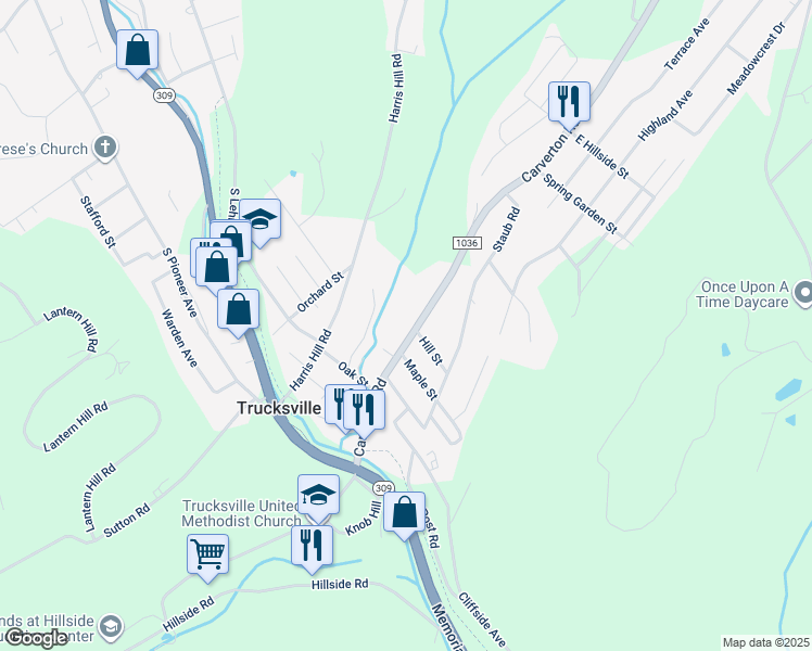 map of restaurants, bars, coffee shops, grocery stores, and more near 92 Carverton Road in Shavertown