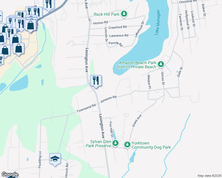 map of restaurants, bars, coffee shops, grocery stores, and more near 3075 Oak Street in Mohegan Lake