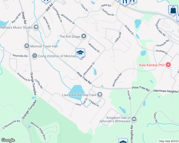 map of restaurants, bars, coffee shops, grocery stores, and more near 96 Winchester Drive in Monroe