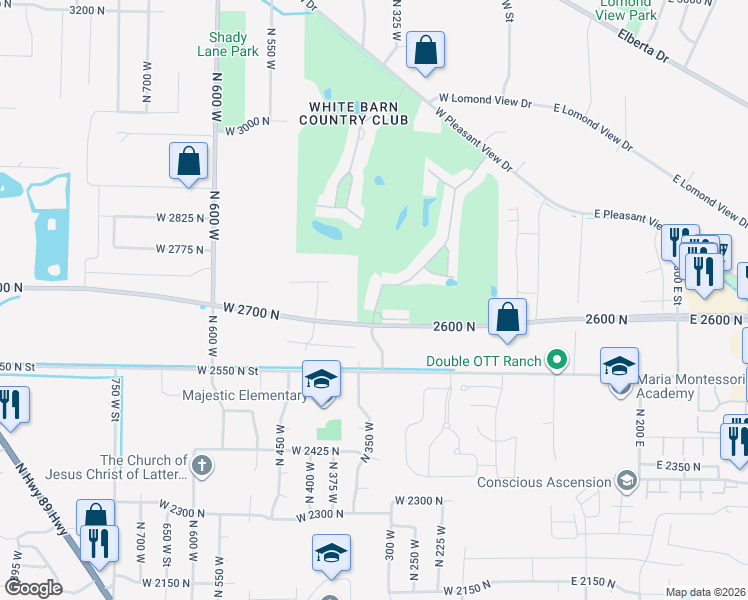 map of restaurants, bars, coffee shops, grocery stores, and more near 121 Hillsborough Drive in Ogden