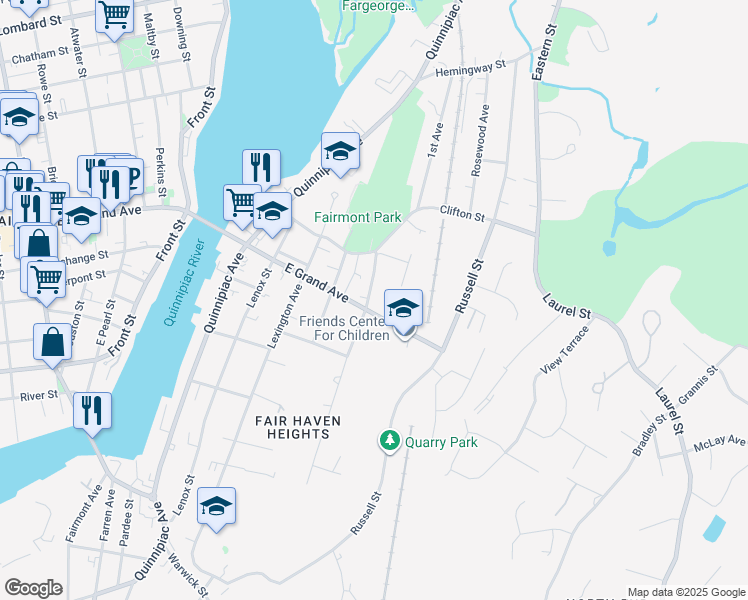 map of restaurants, bars, coffee shops, grocery stores, and more near 345 Summit Street in New Haven