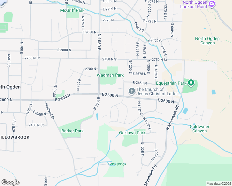 map of restaurants, bars, coffee shops, grocery stores, and more near 1114 East 2600 North in Ogden