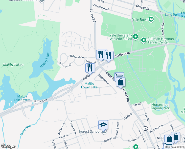 map of restaurants, bars, coffee shops, grocery stores, and more near 458 Derby Avenue in West Haven