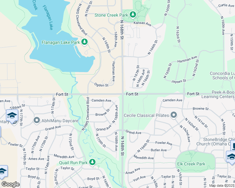 map of restaurants, bars, coffee shops, grocery stores, and more near 16830 Fort Street in Omaha
