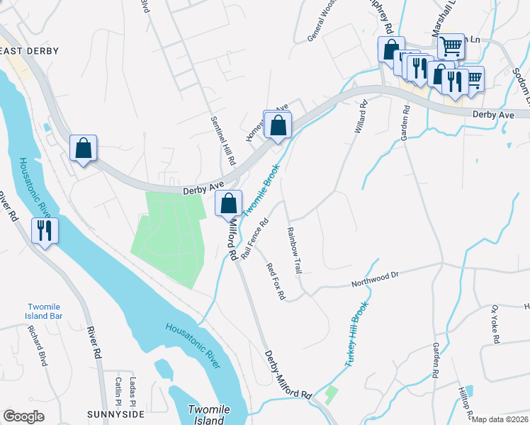 map of restaurants, bars, coffee shops, grocery stores, and more near 832 Rail Fence Road in Orange