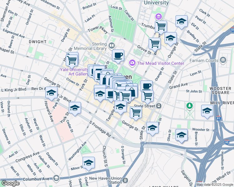 map of restaurants, bars, coffee shops, grocery stores, and more near 230 Temple Street in New Haven