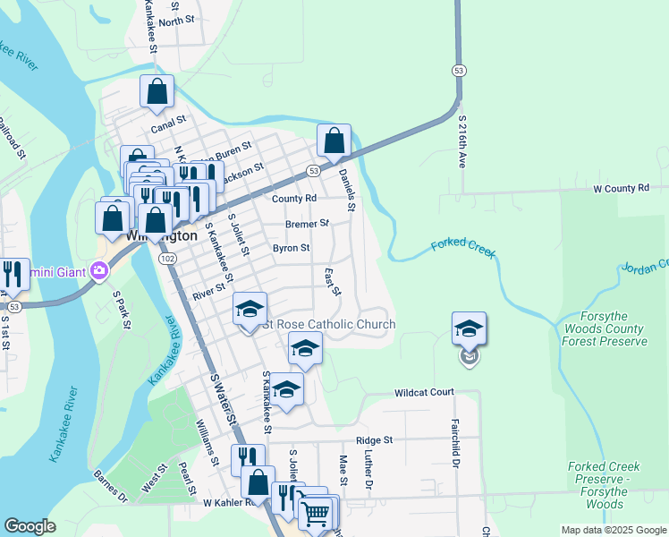 map of restaurants, bars, coffee shops, grocery stores, and more near 401 South East Street in Wilmington