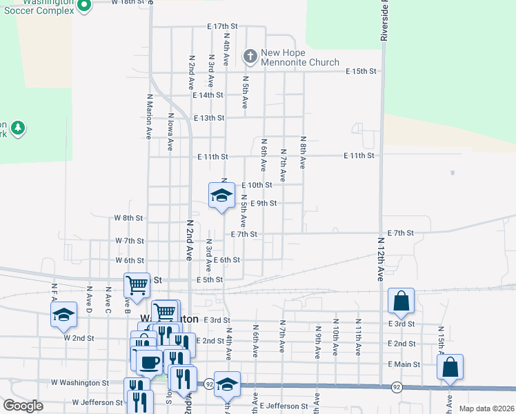 map of restaurants, bars, coffee shops, grocery stores, and more near 904 North 6th Avenue in Washington