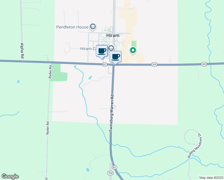 map of restaurants, bars, coffee shops, grocery stores, and more near 11581 Garfield Road in Hiram