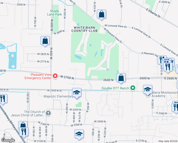 map of restaurants, bars, coffee shops, grocery stores, and more near 121 Hillsborough Drive in Ogden
