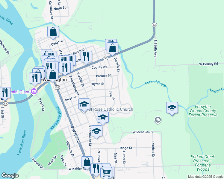 map of restaurants, bars, coffee shops, grocery stores, and more near 401 South East Street in Wilmington