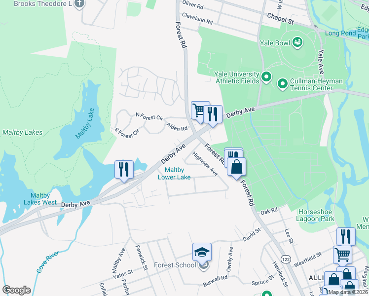 map of restaurants, bars, coffee shops, grocery stores, and more near 458 Derby Avenue in West Haven