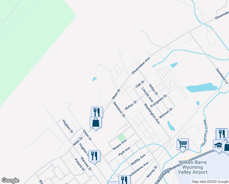 map of restaurants, bars, coffee shops, grocery stores, and more near 1244 Main Street in Swoyersville