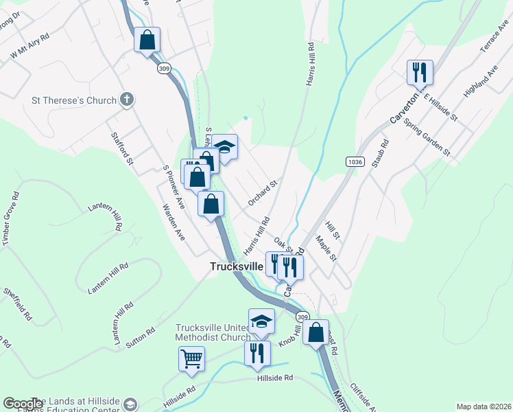 map of restaurants, bars, coffee shops, grocery stores, and more near 18 Orchard Street in Shavertown