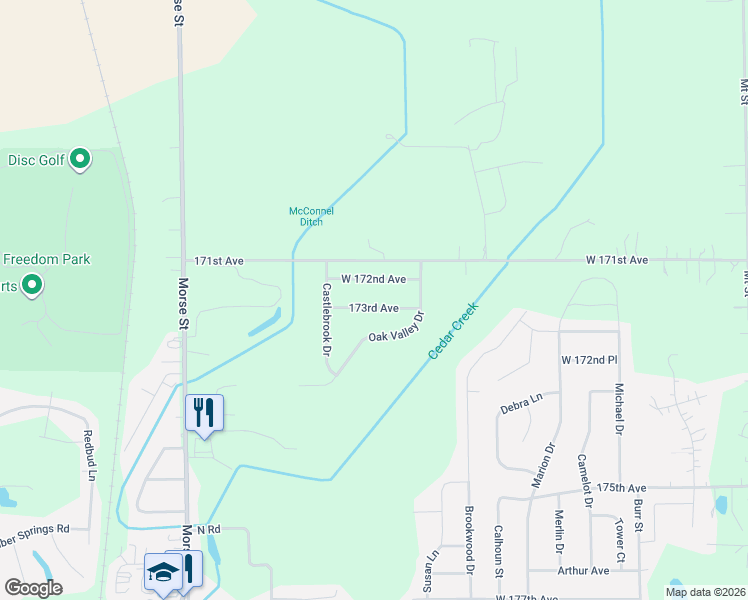 map of restaurants, bars, coffee shops, grocery stores, and more near 5942 West 173rd Avenue in Lowell
