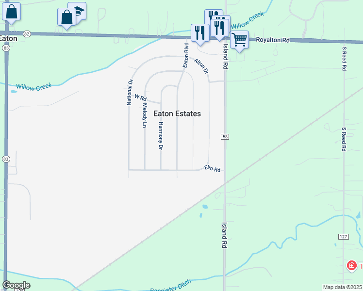 map of restaurants, bars, coffee shops, grocery stores, and more near 12521 Eaton Blvd in Grafton