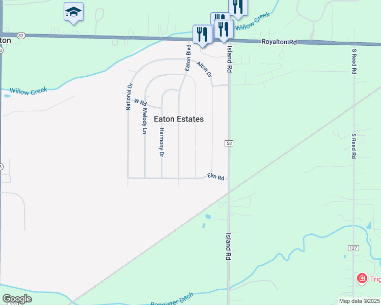 map of restaurants, bars, coffee shops, grocery stores, and more near 12521 Eaton Boulevard in Grafton