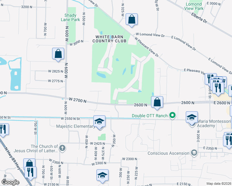 map of restaurants, bars, coffee shops, grocery stores, and more near 121 Hillsborough Drive in Ogden