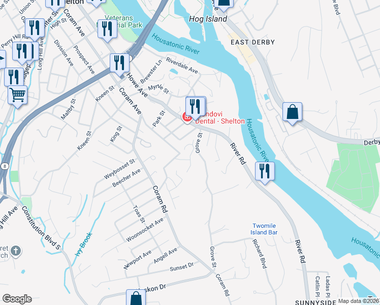 map of restaurants, bars, coffee shops, grocery stores, and more near 11 Harvard Avenue in Shelton