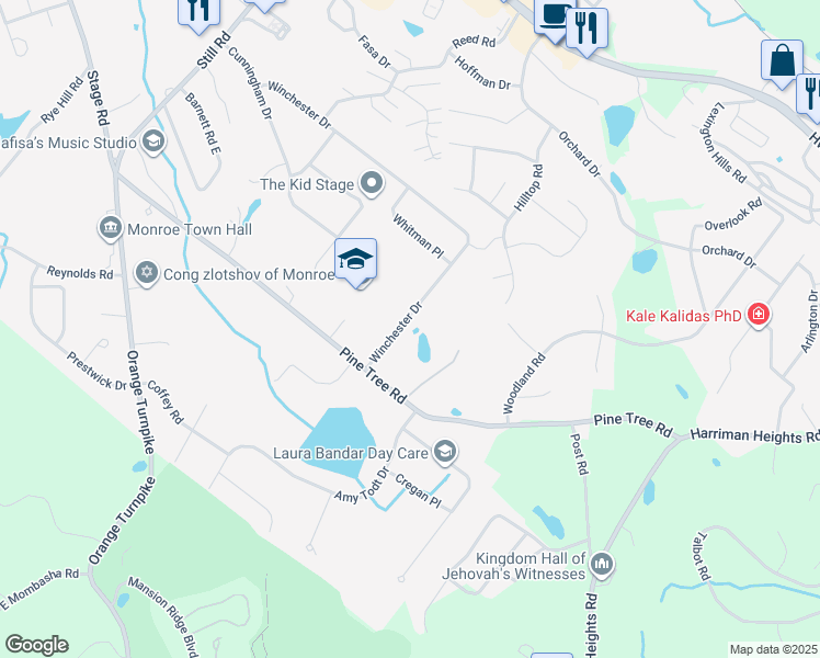 map of restaurants, bars, coffee shops, grocery stores, and more near 96 Winchester Drive in Monroe