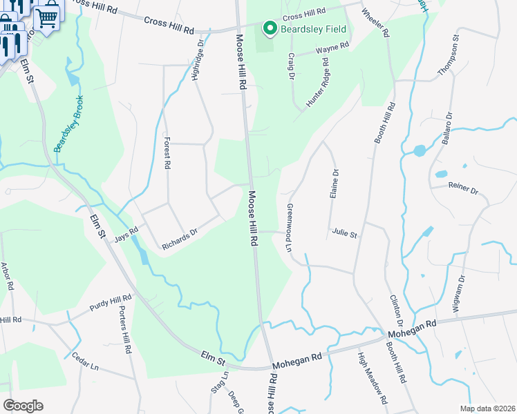 map of restaurants, bars, coffee shops, grocery stores, and more near 278 Moose Hill Road in Monroe
