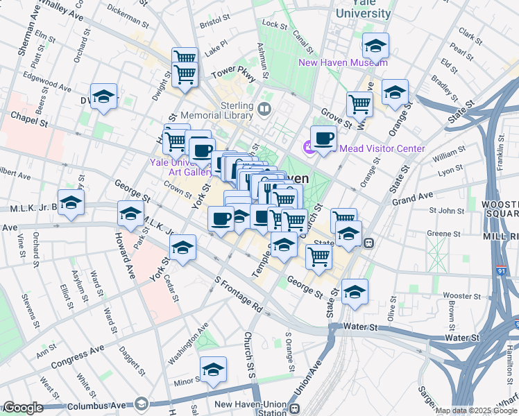 map of restaurants, bars, coffee shops, grocery stores, and more near 990 Chapel Street in New Haven