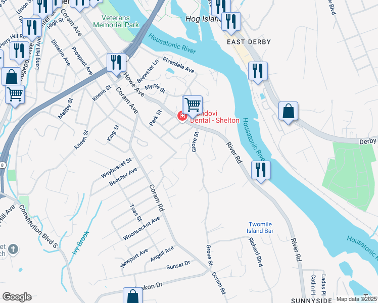 map of restaurants, bars, coffee shops, grocery stores, and more near 11 Harvard Avenue in Shelton
