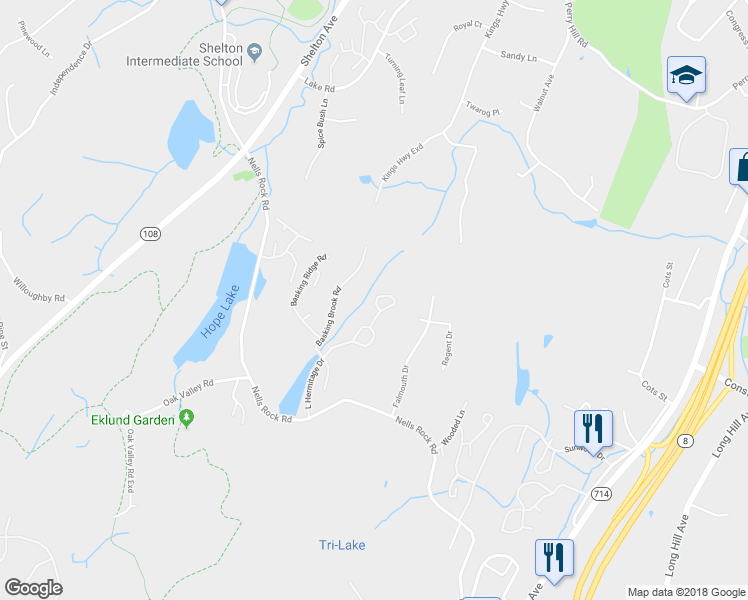 map of restaurants, bars, coffee shops, grocery stores, and more near 61 Jardin Circle in Shelton