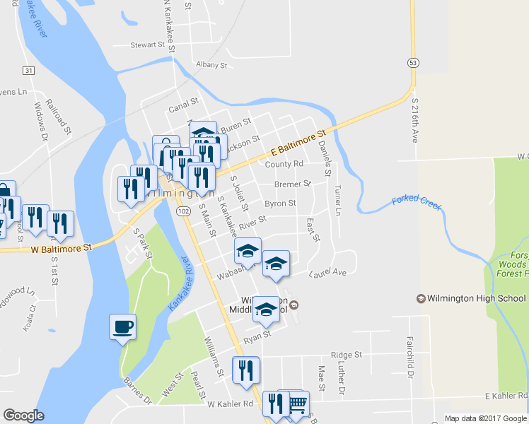 map of restaurants, bars, coffee shops, grocery stores, and more near 420 River Street in Wilmington