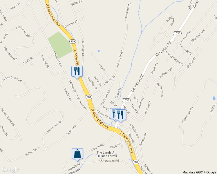 map of restaurants, bars, coffee shops, grocery stores, and more near 44 Harris Hill Road in Shavertown