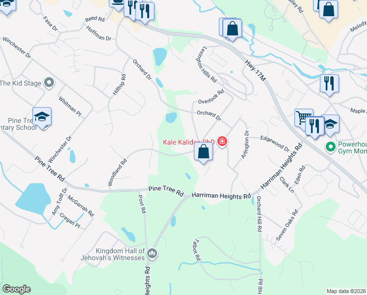 map of restaurants, bars, coffee shops, grocery stores, and more near 70 Woodland Road in Monroe