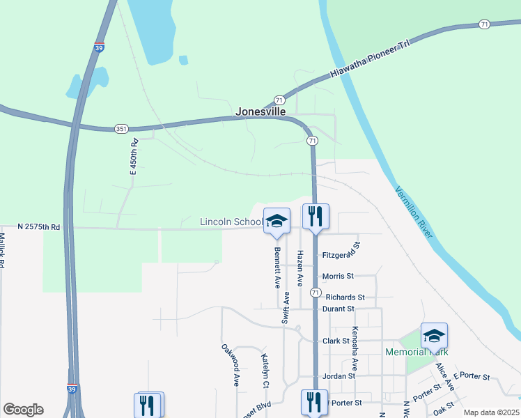 map of restaurants, bars, coffee shops, grocery stores, and more near 919 Mormon Street in Oglesby