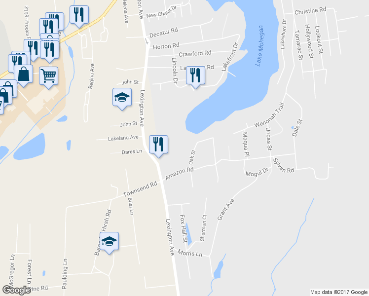 map of restaurants, bars, coffee shops, grocery stores, and more near 3075 Oak Street in Mohegan Lake