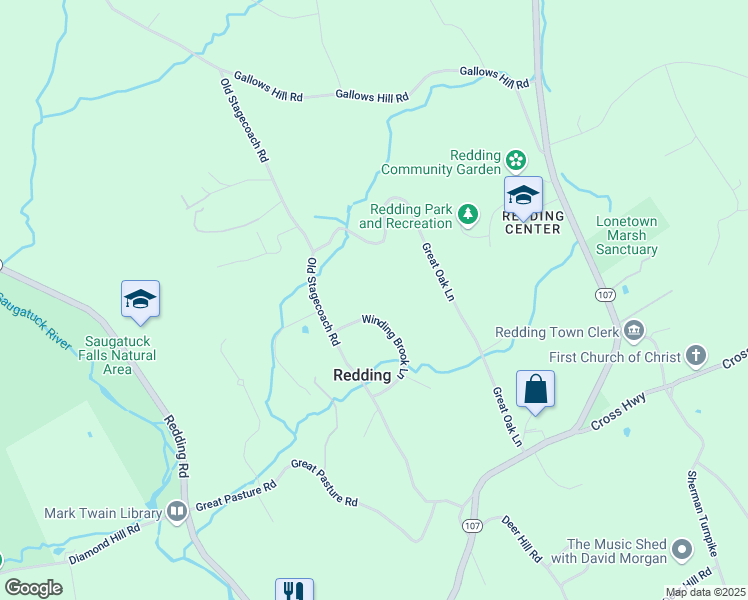 map of restaurants, bars, coffee shops, grocery stores, and more near 26 Winding Brook Lane in Redding