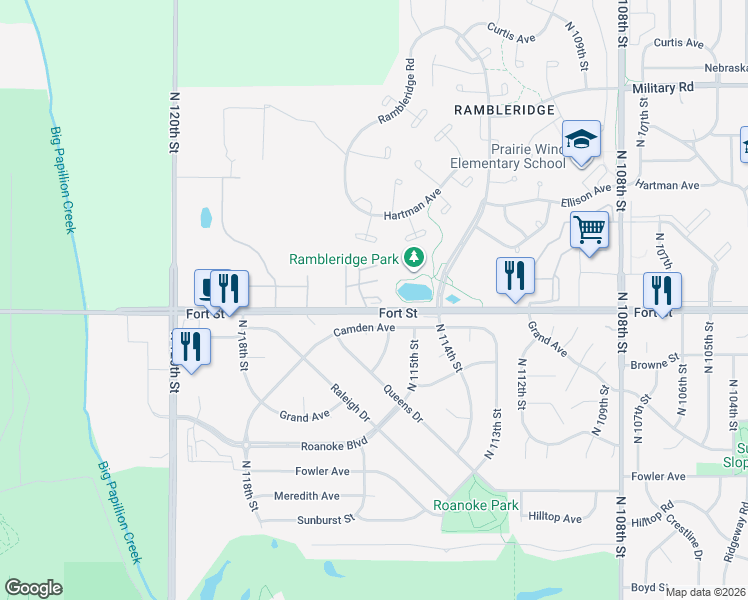 map of restaurants, bars, coffee shops, grocery stores, and more near 262 Norwick Plaza in Omaha