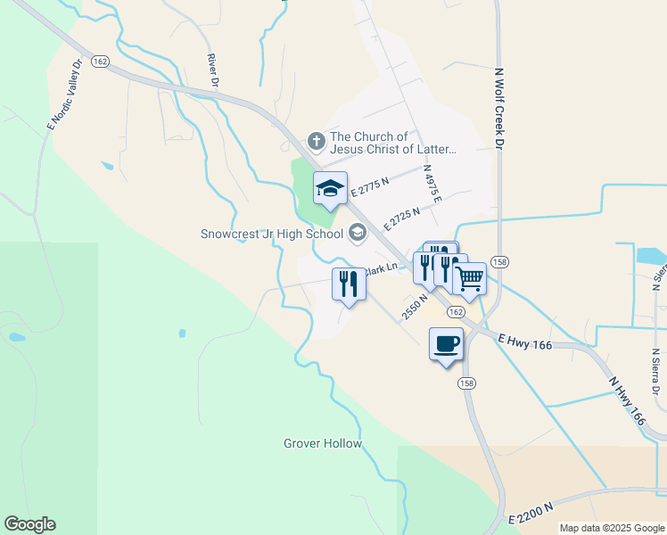 map of restaurants, bars, coffee shops, grocery stores, and more near 4736 East 2650 North in Eden