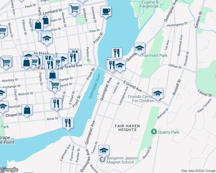 map of restaurants, bars, coffee shops, grocery stores, and more near 11 Welcome Street in New Haven