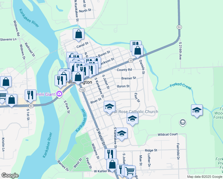 map of restaurants, bars, coffee shops, grocery stores, and more near 420 River Street in Wilmington