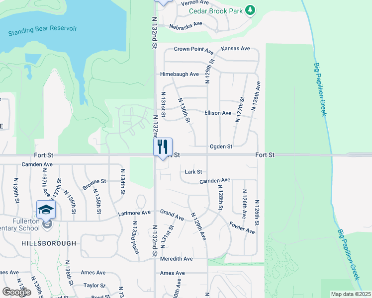 map of restaurants, bars, coffee shops, grocery stores, and more near 13021 Ogden Circle in Omaha