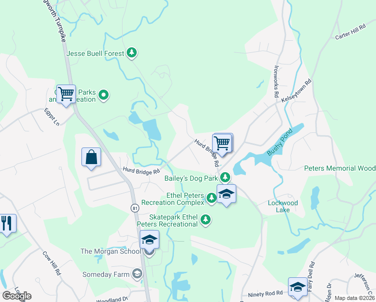 map of restaurants, bars, coffee shops, grocery stores, and more near 32 Hurd Bridge Road in Clinton