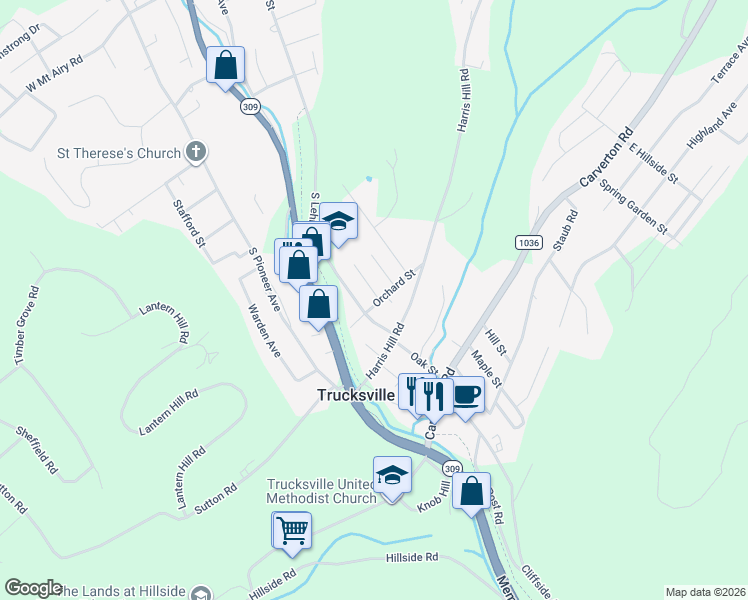 map of restaurants, bars, coffee shops, grocery stores, and more near 18 Orchard Street in Shavertown