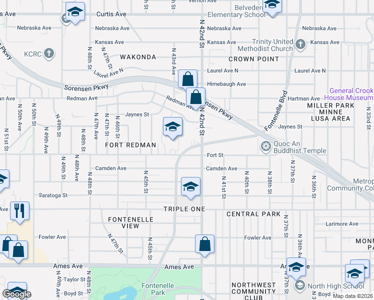 map of restaurants, bars, coffee shops, grocery stores, and more near None in Omaha