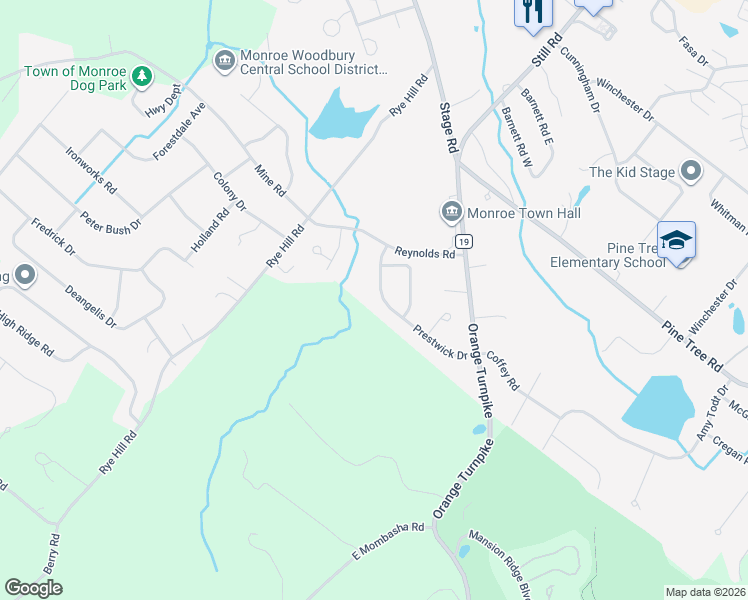 map of restaurants, bars, coffee shops, grocery stores, and more near 26 Prestwick Drive in Monroe