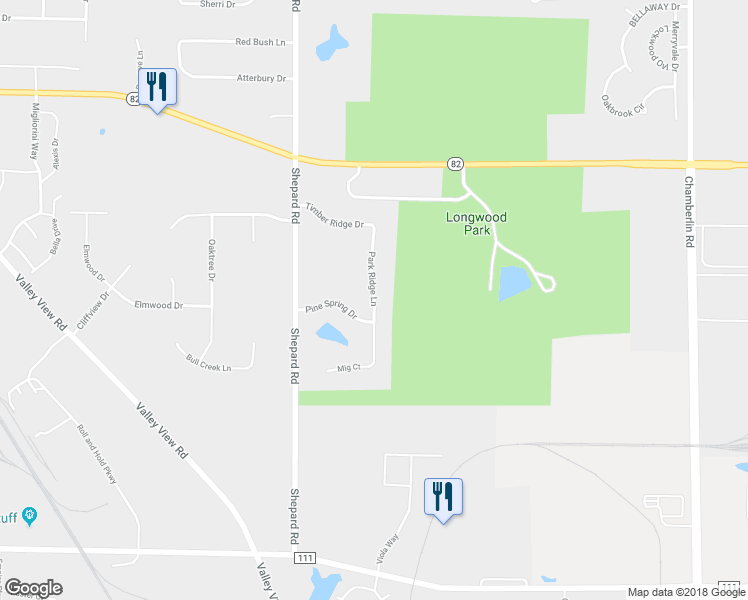 map of restaurants, bars, coffee shops, grocery stores, and more near 8612 Park Ridge Lane in Macedonia