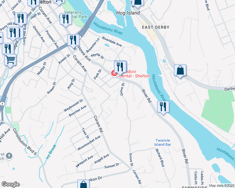 map of restaurants, bars, coffee shops, grocery stores, and more near 11 Harvard Avenue in Shelton