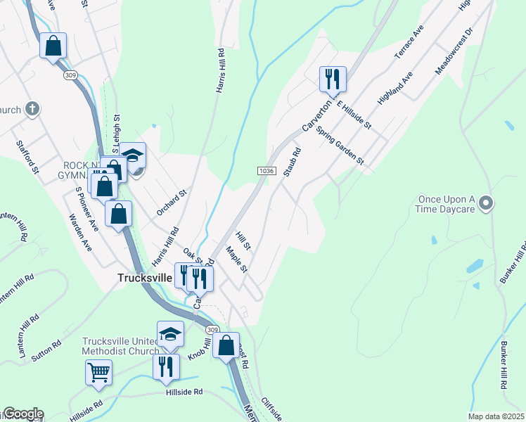 map of restaurants, bars, coffee shops, grocery stores, and more near 110 Staub Road in Shavertown