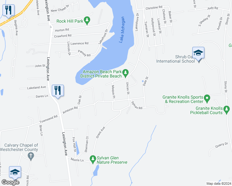 map of restaurants, bars, coffee shops, grocery stores, and more near 3072 Maqua Place in Mohegan Lake